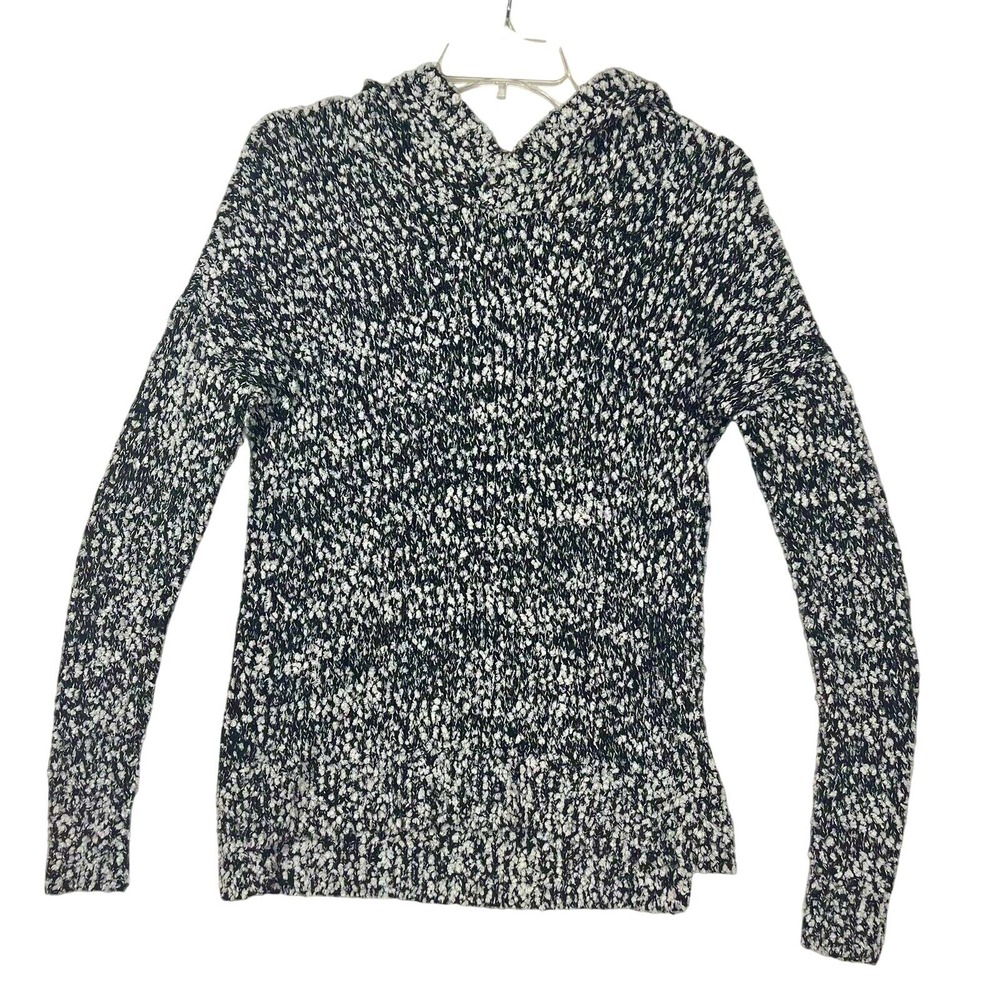 Hollister Popcorn‎ Knit Sweater Womens S Black White Marled Hooded Pullover